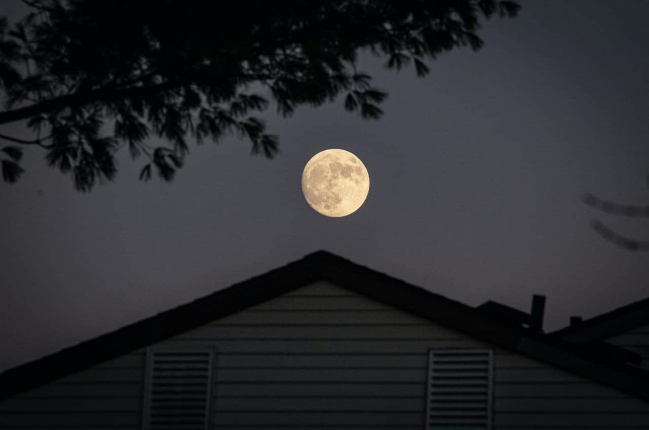 Picture of a full moon over a house at night. What is noise in photography?