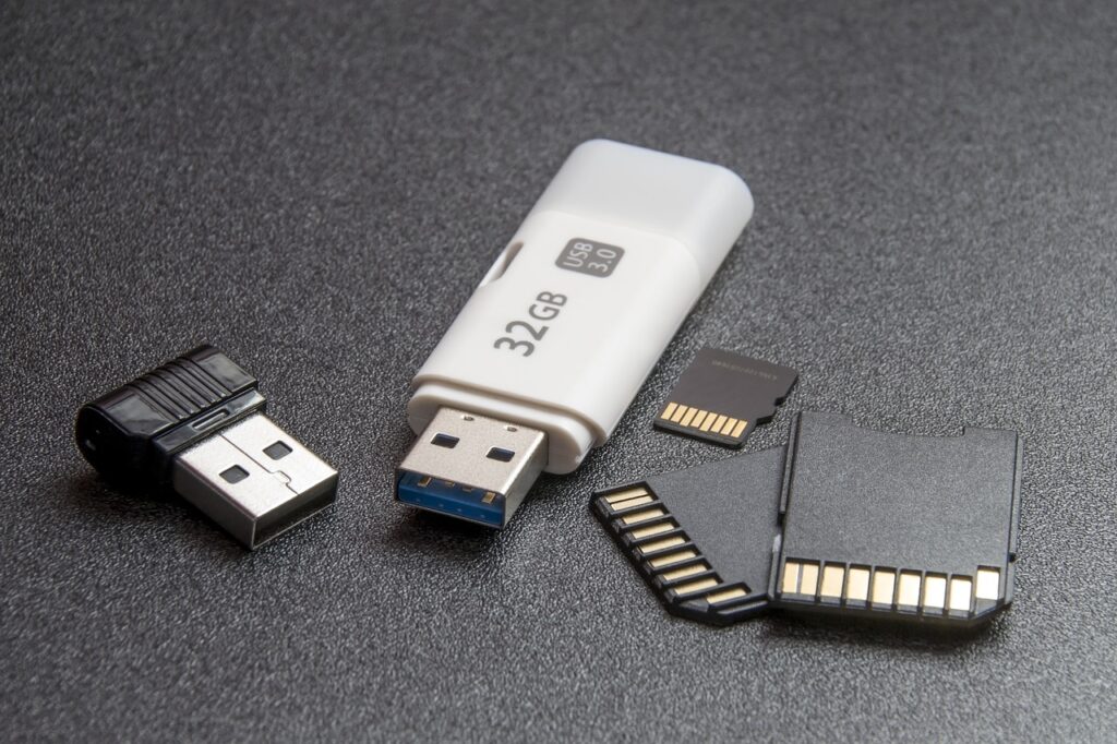 USB drive, SD card, microSD card