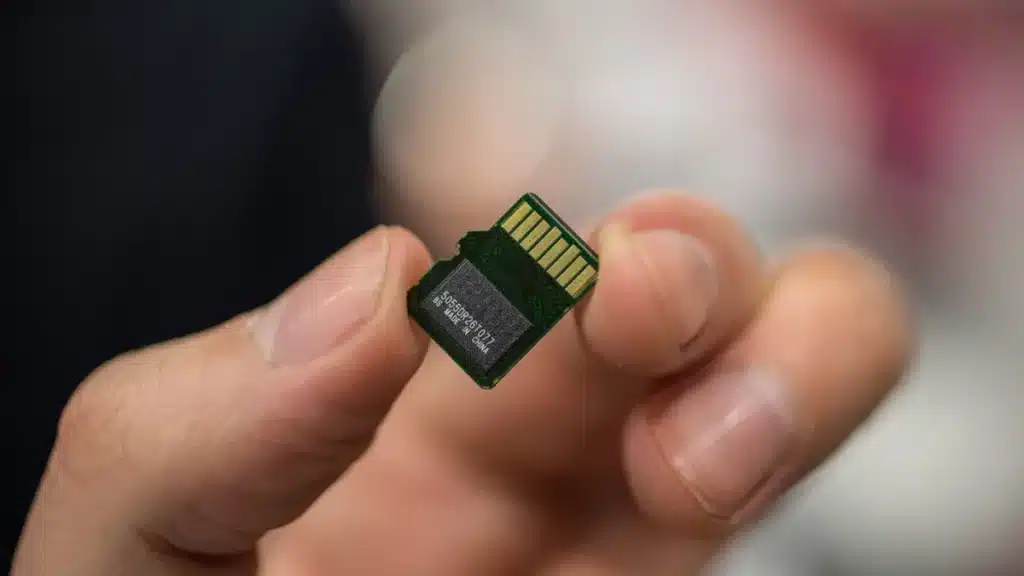 microSD card held in hand